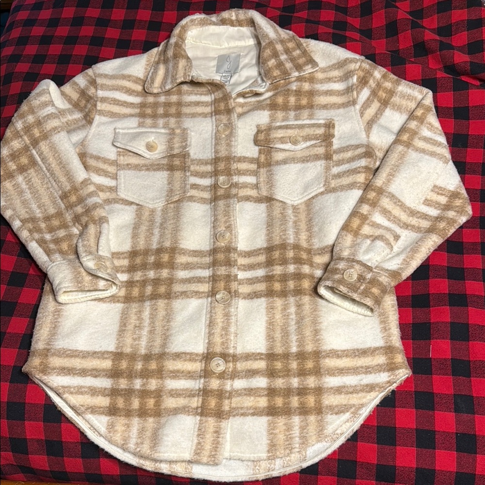 Joie Tan & Cream Plaid Button Down Shacket size Small EC